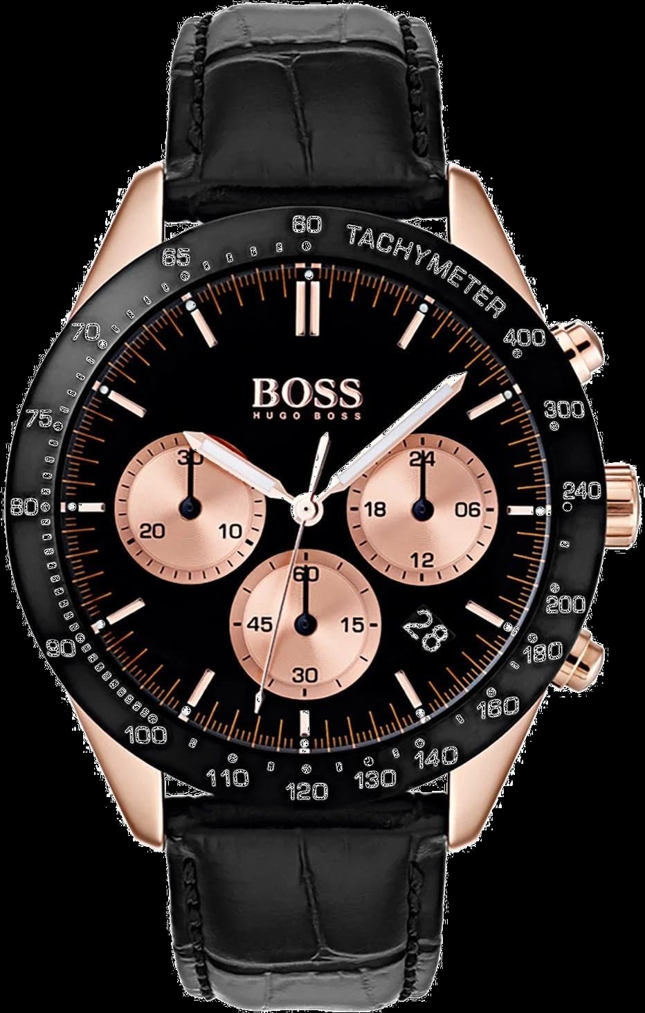 Garde-temps Hugo Boss 1513580 pour homme, chronographe noir avec bracelet cuir noir