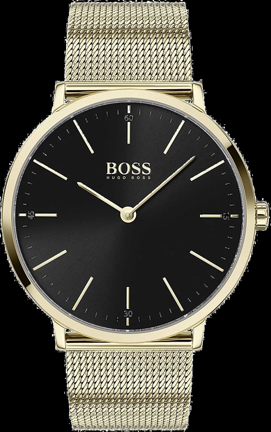Garde-temps Hugo Boss 1513735 pour homme, boîtier acier doré, cadran noir, bracelet acier doré