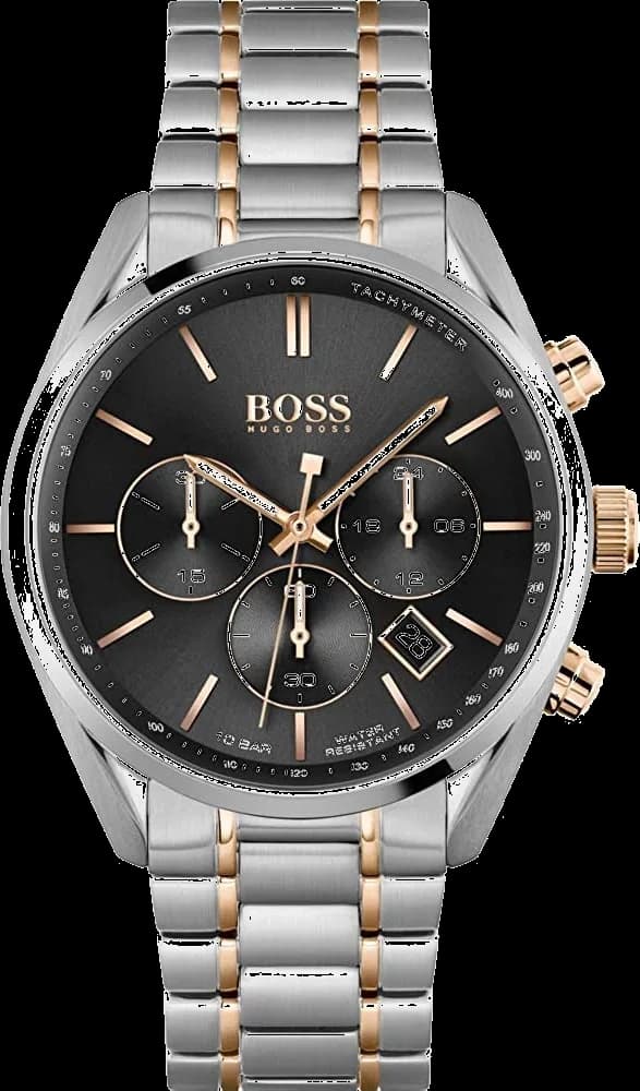 Garde-temps Hugo Boss 1513819 pour homme, chronographe bicolore avec cadran noir et bracelet acier