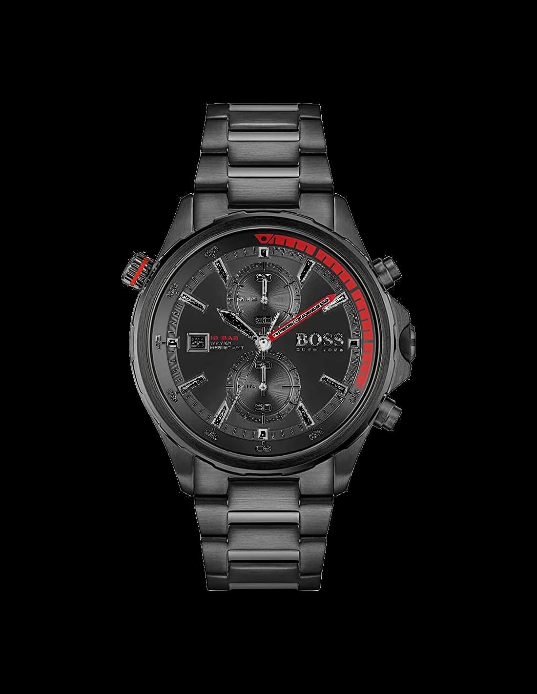 Garde-temps Hugo Boss 1513825 pour homme, chronographe noir avec cadran noir et bracelet acier