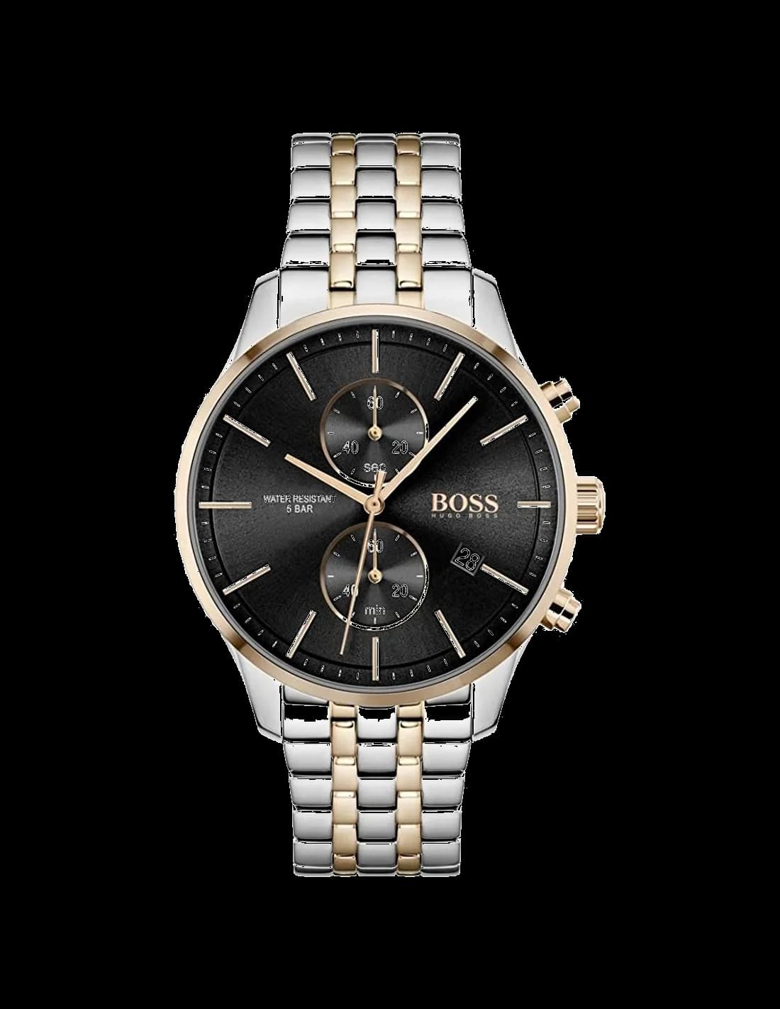 Garde-temps Hugo Boss 1513840 pour homme, chronographe bicolore avec cadran noir et bracelet acier
