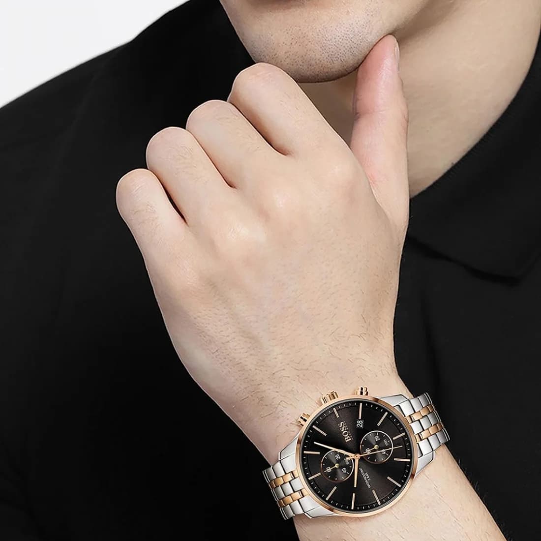 Zoom sur le cadran noir du Hugo Boss 1513840