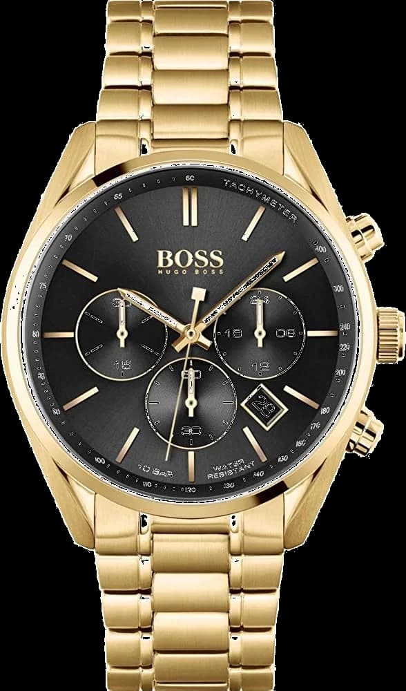 Garde-temps Hugo Boss 1513848 pour homme, bracelet acier doré jaune avec cadran noir