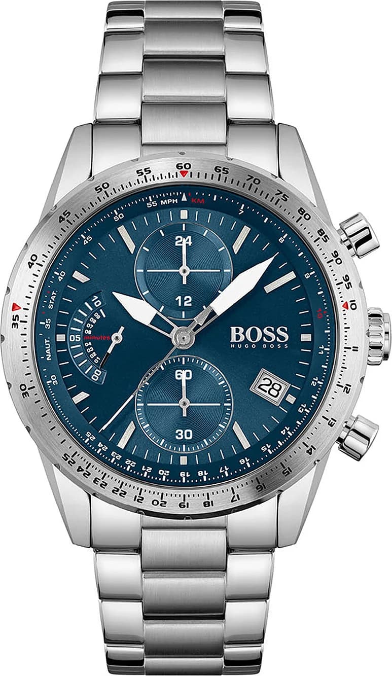 Garde-temps Hugo Boss 1513850 pour homme, chronographe cadran bleu sur bracelet acier