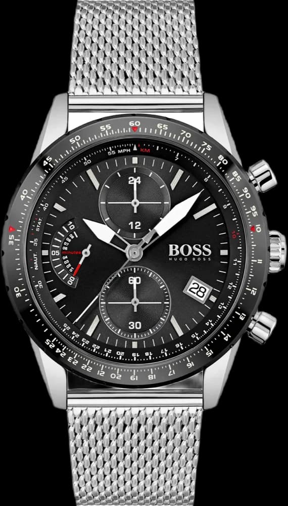 Garde-temps Hugo Boss 1513886 pour homme, chronographe cadran noir sur bracelet acier
