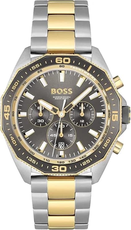 Garde-temps Hugo Boss 1513974 pour homme, bicolore au cadran gris sur acier