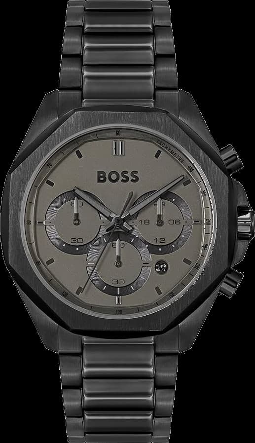 Garde-temps Hugo Boss 1514016 pour homme, cadran noir sur bracelet acier