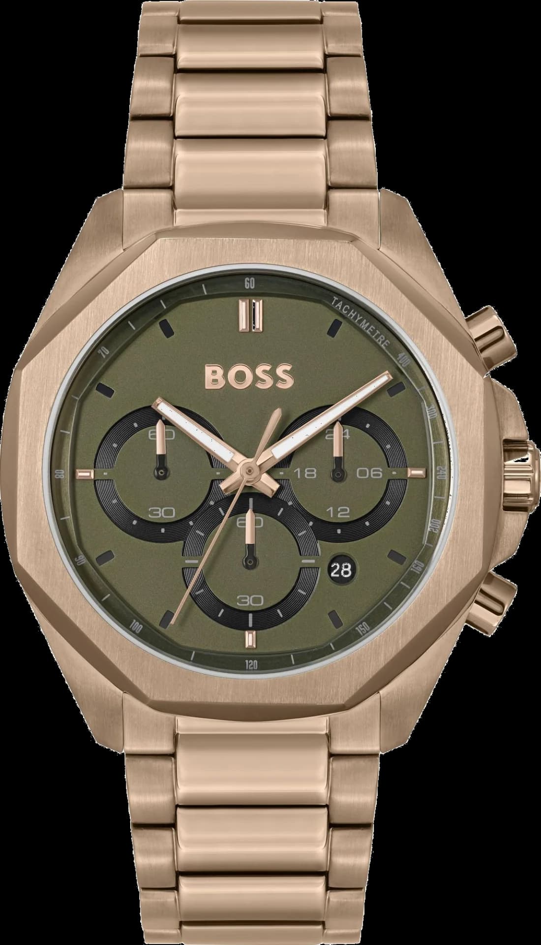 Garde-temps Hugo Boss 1514019 pour homme, cadran vert olive sur bracelet acier doré