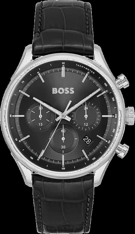 Garde-temps Hugo Boss 1514049 pour homme, cadran soleil noir, bracelet cuir noir cousu