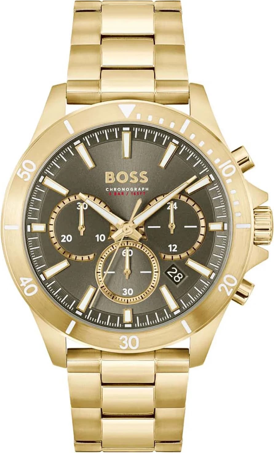 Garde-temps Hugo Boss 1514059 pour homme, cadran marron, multifonctions, bracelet acier doré