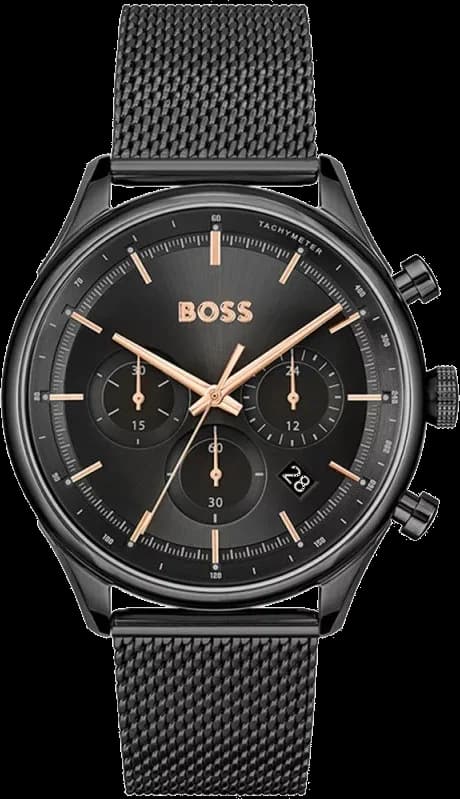 Garde-temps Hugo Boss 1514065 pour homme, cadran noir avec bracelet acier maille milanaise