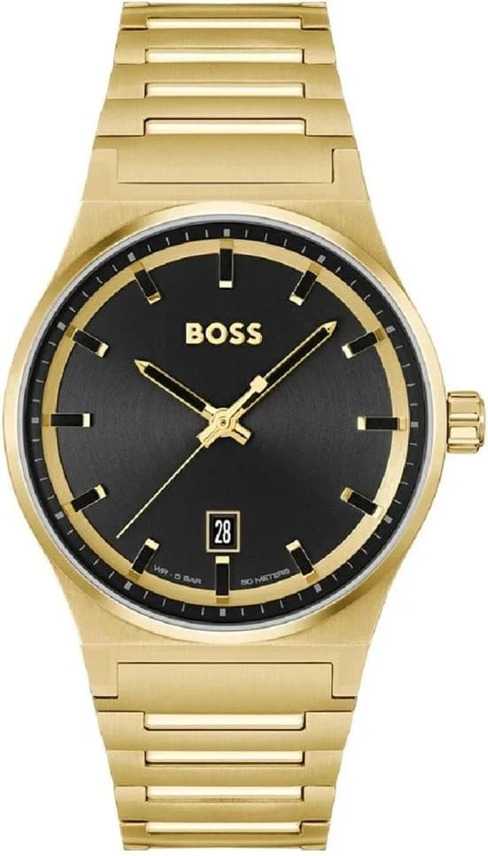 Garde-temps Hugo Boss 1514077 pour homme, au cadran noir soleillé avec acier doré