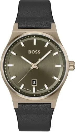 Garde-temps Hugo Boss 1514080 pour homme, acier bronze, cuir noir, cadran vert
