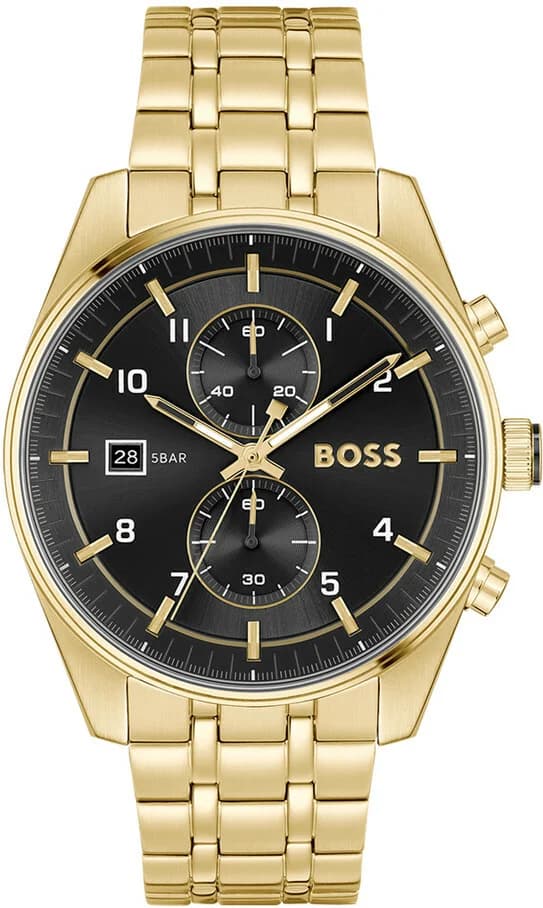 Garde-temps Hugo Boss 1514152 pour homme, cadran noir sur bracelet acier doré