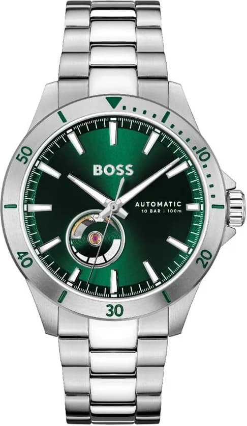 Garde-temps Hugo Boss 1514200 pour homme, cadran vert, bracelet acier argenté