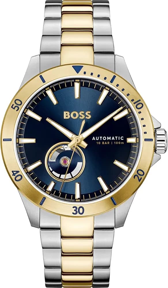 Garde-temps Hugo Boss 1514201 pour homme, cadran bleu, bracelet bicolore acier