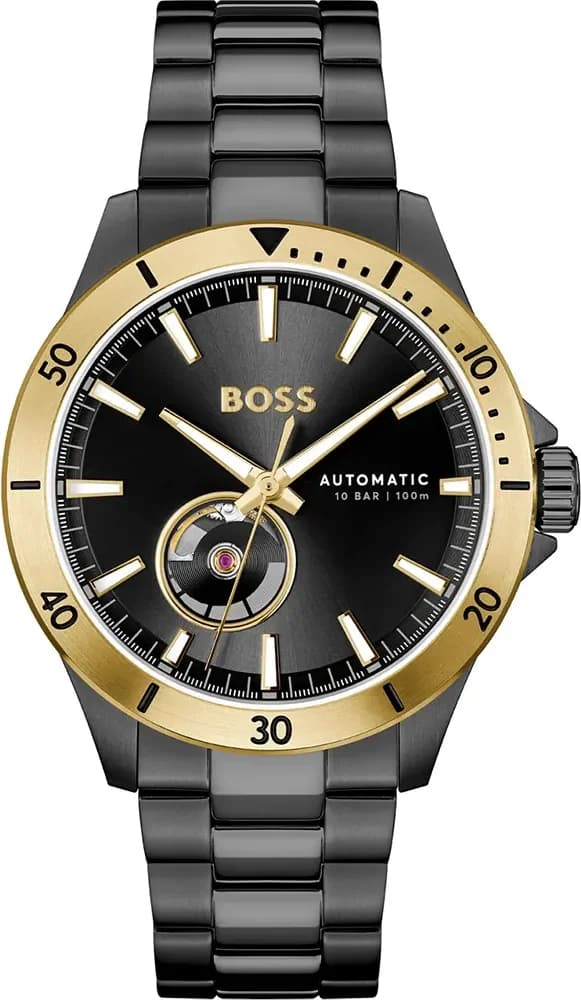 Garde-temps Hugo Boss 1514203 pour homme, cadran noir mat, bracelet acier noir sport