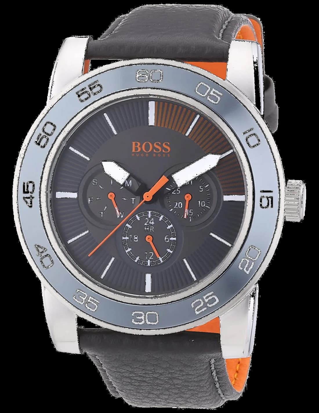 Garde-temps Hugo Boss Orange 1512863 pour homme, au cadran gris sur bracelet cuir noir