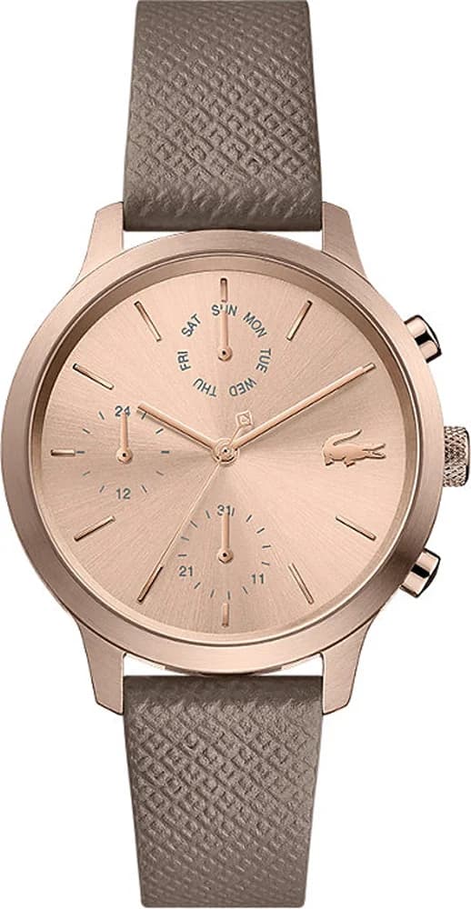 Garde-temps Lacoste 2001150 pour femme, cuir marron et cadran multifonctions or rose