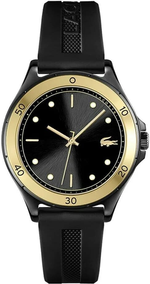 Garde-temps Lacoste 2001223 pour femme, cadran noir sur bracelet silicone noir