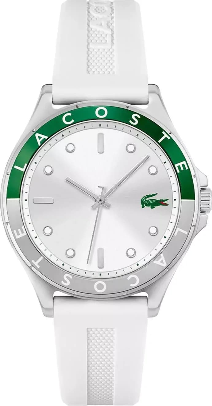 Garde-temps Lacoste 2001265 pour femme, cadran argent et bracelet silicone blanc