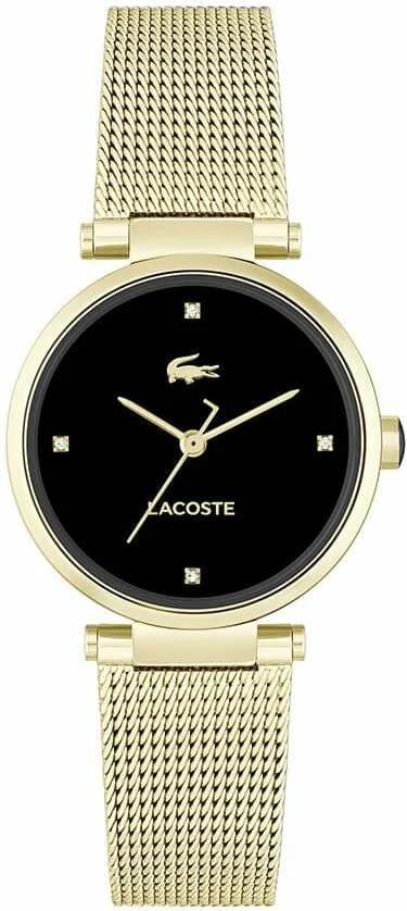 Garde-temps Lacoste 2001336 pour femme, bracelet milanaise doré cadran noir