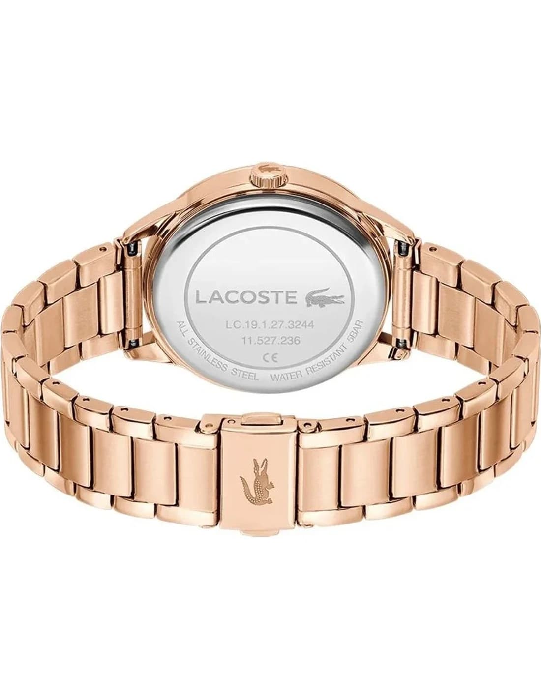 Zoom sur le cadran or rose du Lacoste 2001412