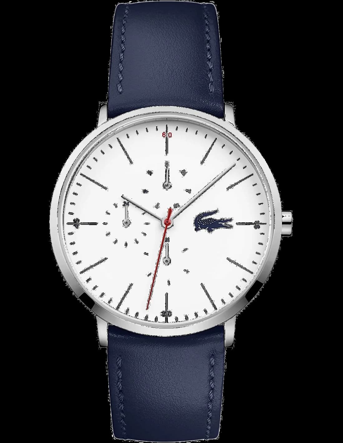 Garde-temps Lacoste 2010975 pour homme, cadran blanc multifonctions bracelet cuir bleu
