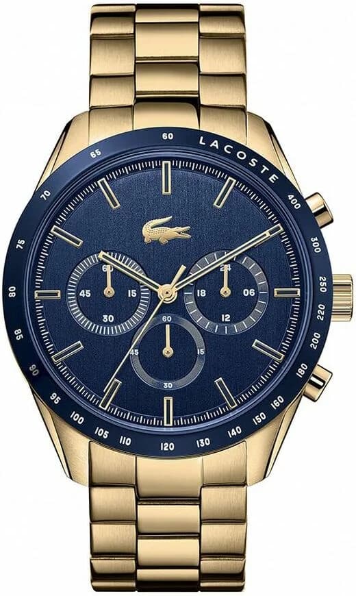 Garde-temps Lacoste 2011096 pour homme, cadran bleu, boîtier acier doré