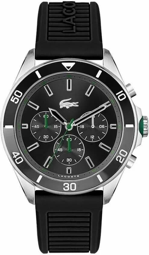 Garde-temps Lacoste 2011152 pour homme, tiebreaker, cadran noir, bracelet silicone noir