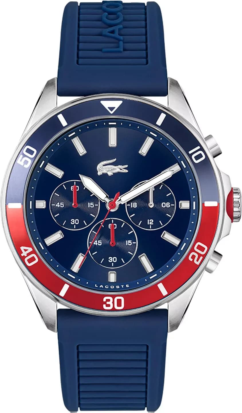 Garde-temps Lacoste 2011154 pour homme, bracelet silicone bleu et cadran assorti multifonctions