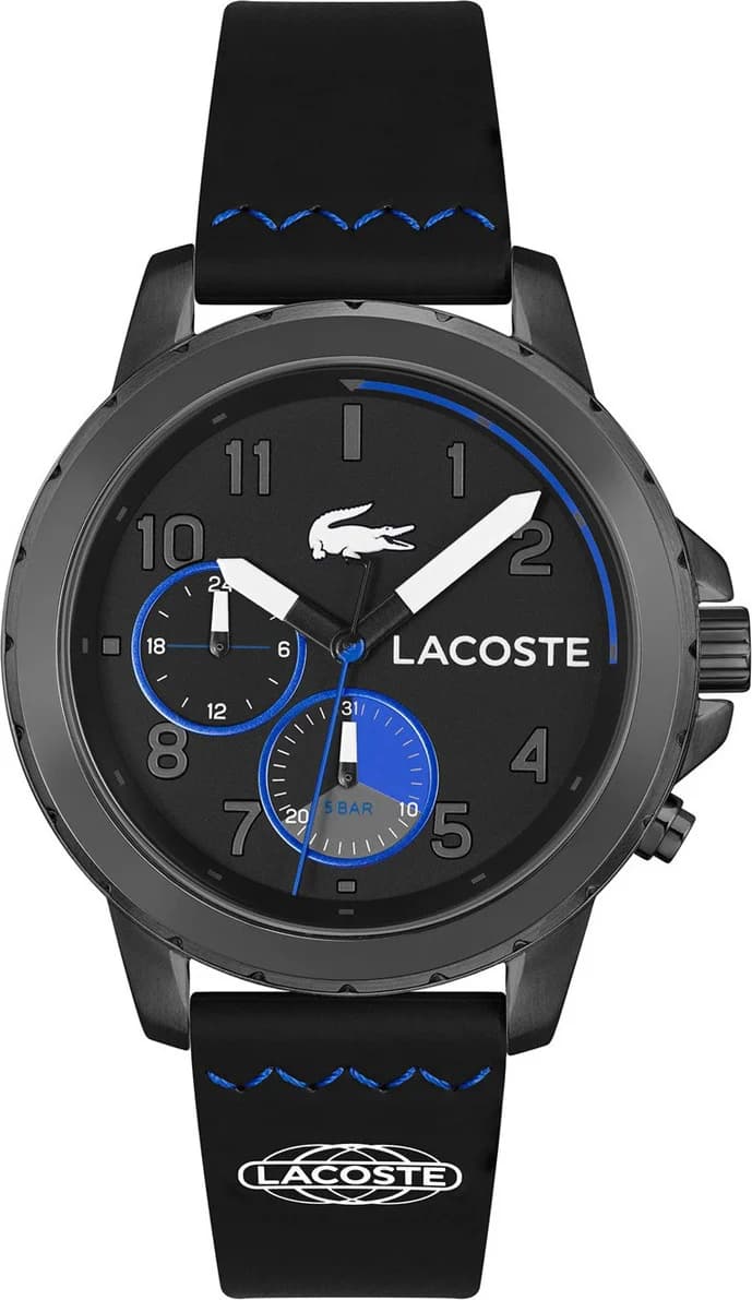 Garde-temps Lacoste 2011206 pour homme, cadran noir multifonctions sur silicone