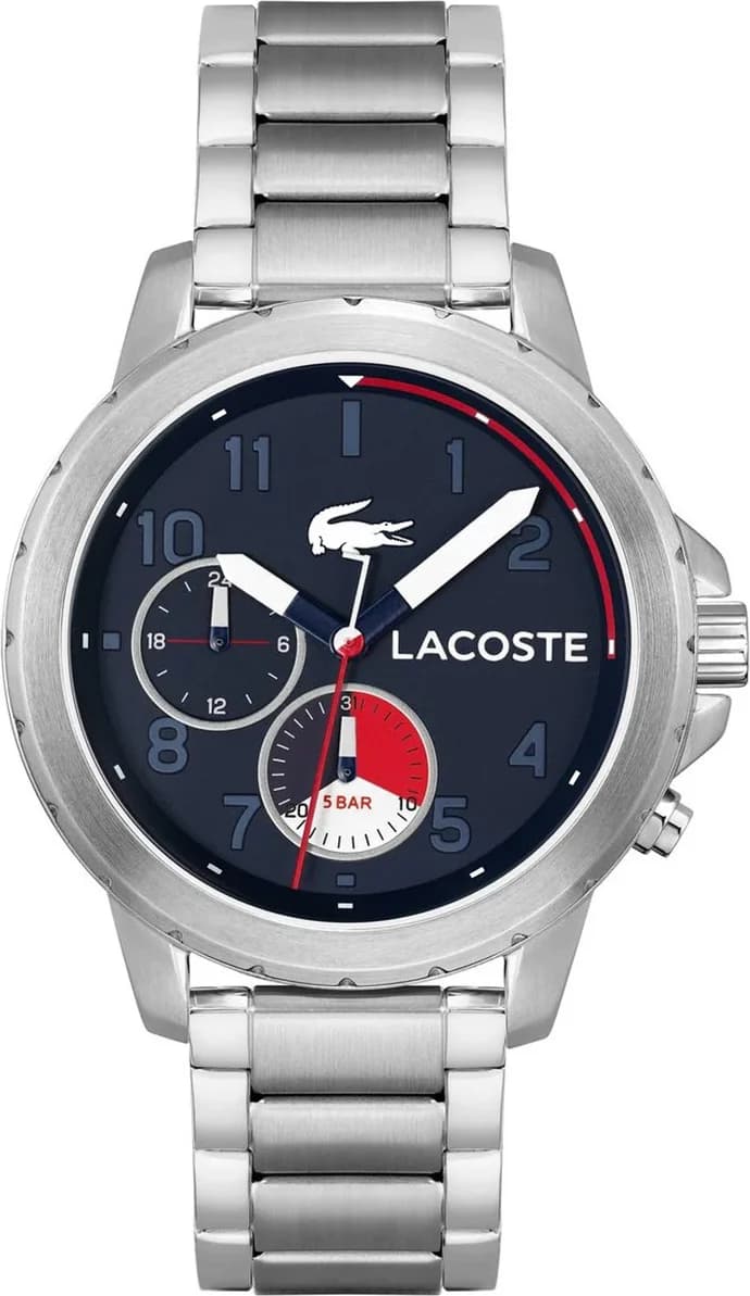 Garde-temps Lacoste 2011208 pour homme, bracelet acier argenté, cadran bleu multifonctions