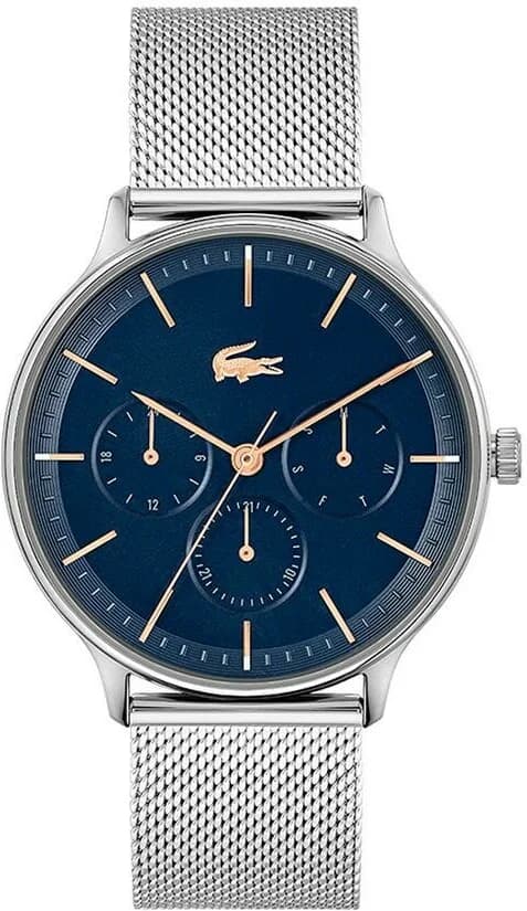 Garde-temps Lacoste 2011228 pour homme, cadran bleu, bracelet acier argenté multifonctions