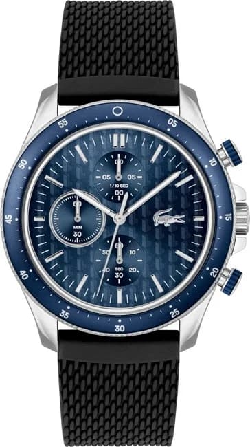 Garde-temps Lacoste 2011252 pour homme, bracelet silicone noir, cadran bleu multifonctions