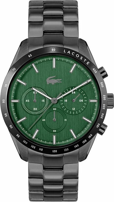 Garde-temps Lacoste 2011270 pour homme, avec cadran vert multifonctions et boîtier acier noir