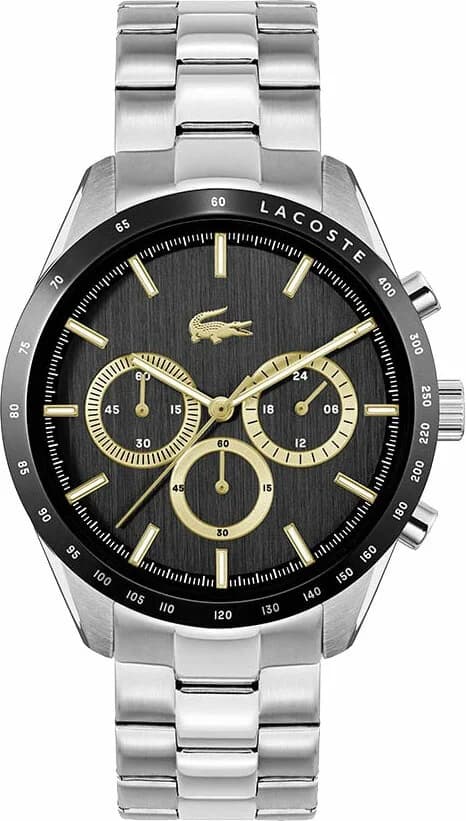 Garde-temps Lacoste 2011272 pour homme, bracelet acier argenté cadran noir multifonctions
