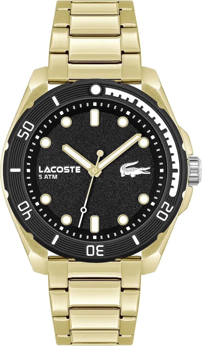 Garde-temps Lacoste 2011287 pour homme, cadran noir sur bracelet acier doré
