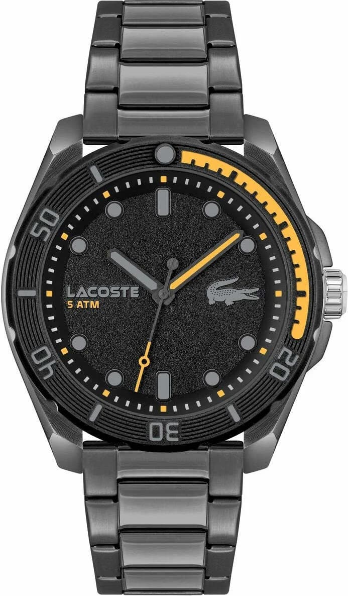 Garde-temps Lacoste 2011288 pour homme, cadran noir sur bracelet acier gris