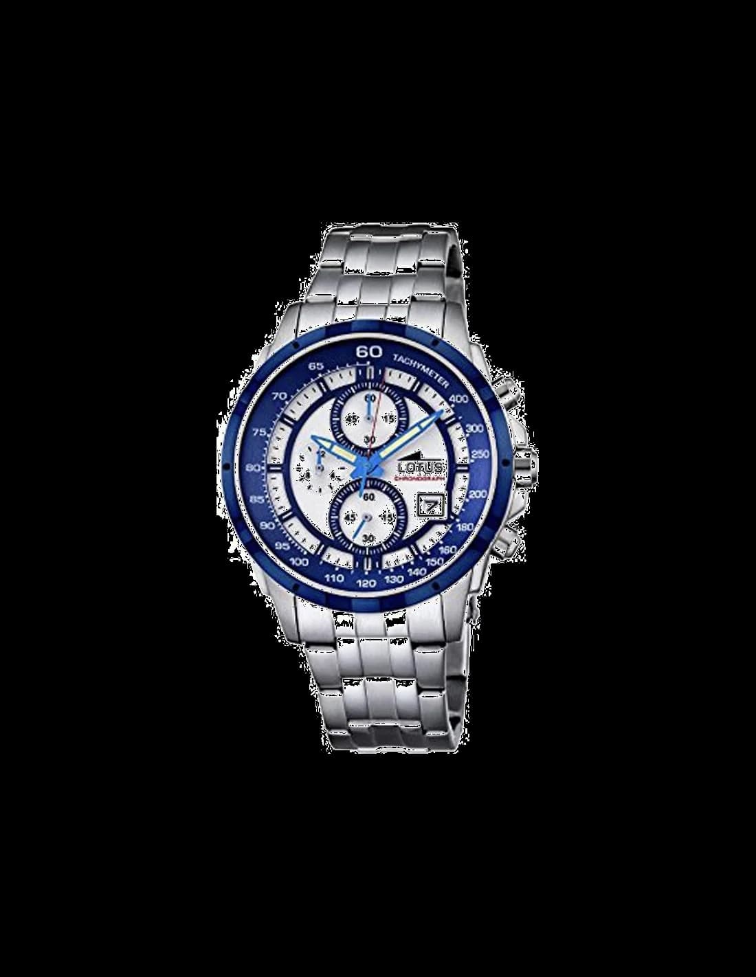 Garde-temps Lotus L10130/1 pour homme, chrono cadran blanc et bracelet acier argent