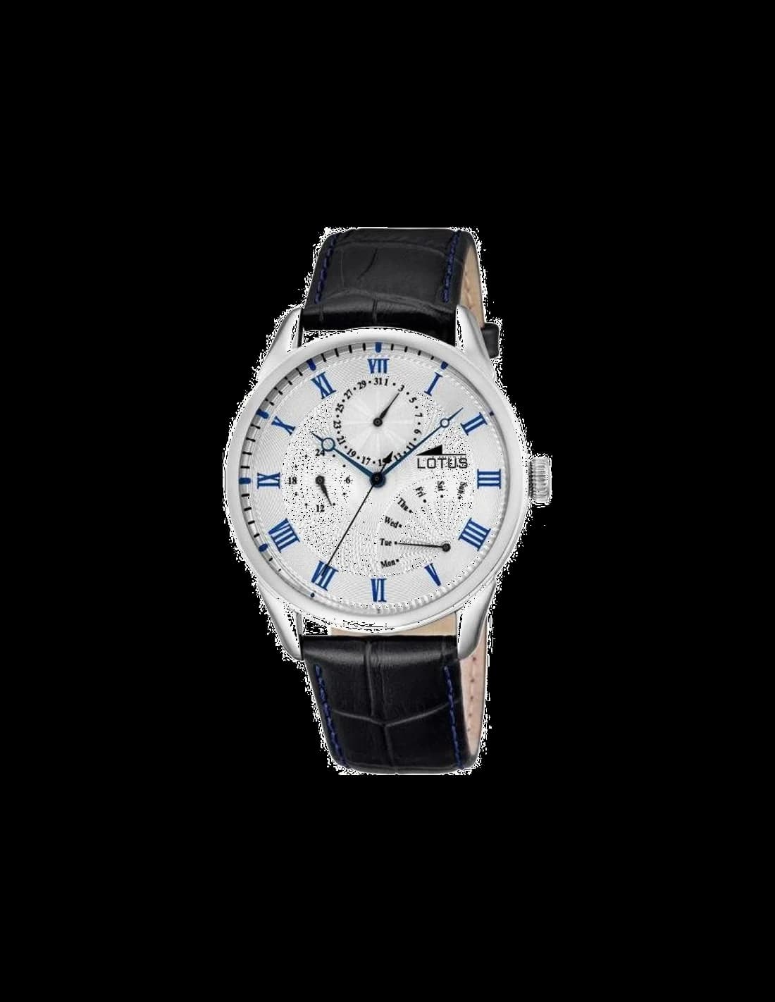 Garde-temps Lotus L10131/2 pour homme, cuir noir élégant cadran blanc