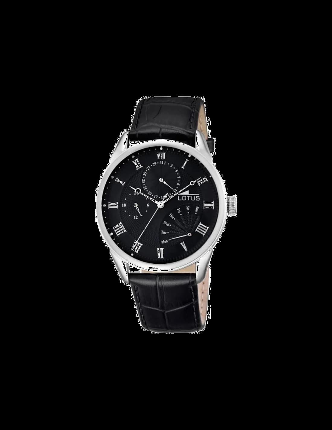 Garde-temps Lotus L10131/4 pour homme, cadran noir et bracelet cuir
