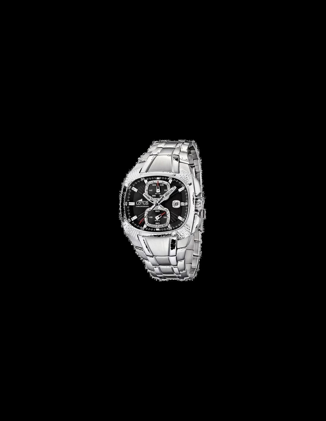 Garde-temps Lotus L15752/2 pour homme, cadran noir sur bracelet acier