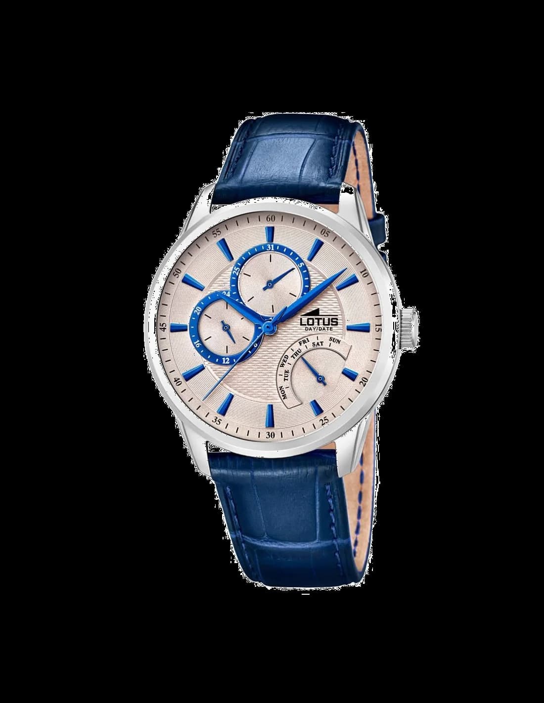 Garde-temps Lotus L15974/6 pour homme, cadran bleu, bracelet acier