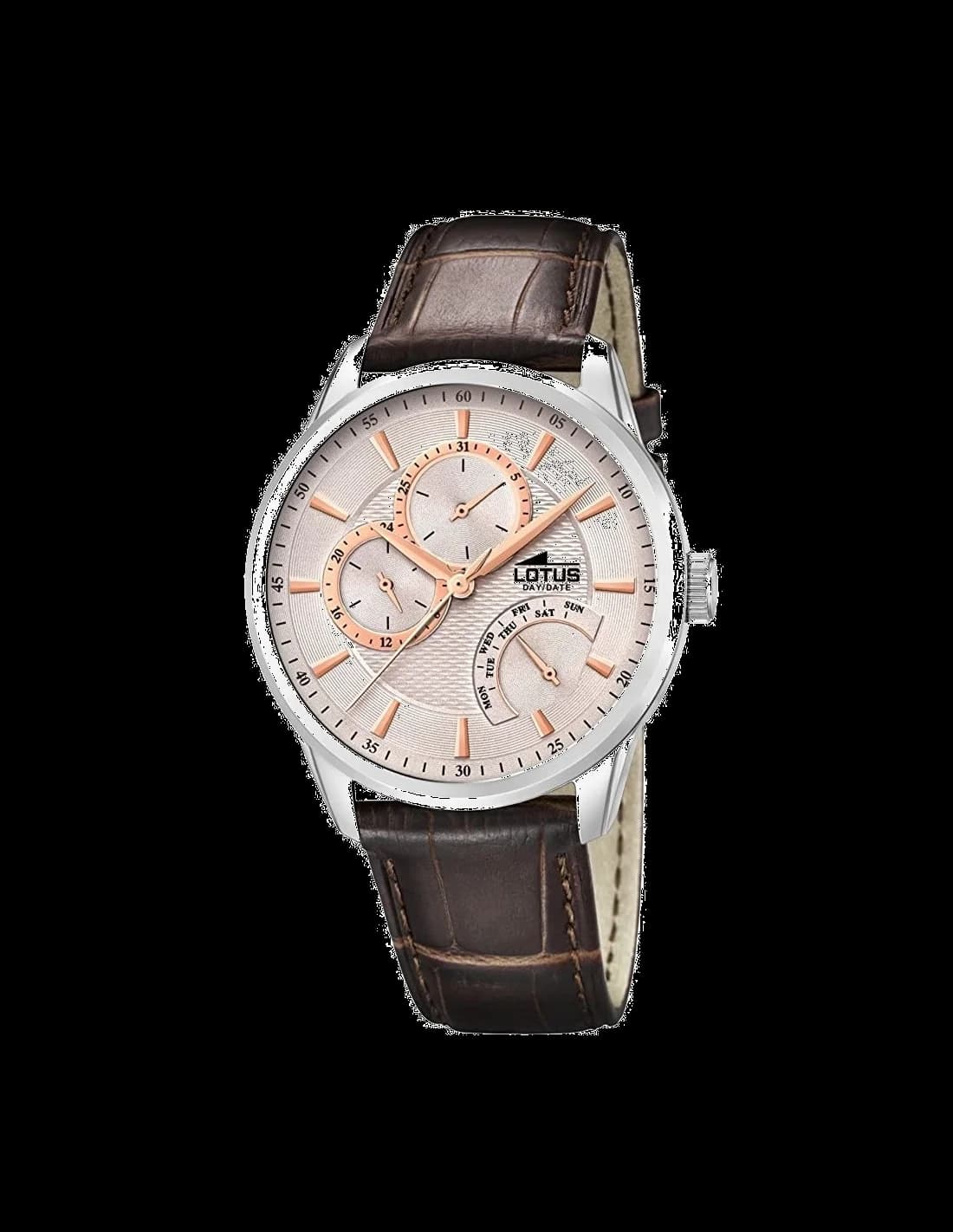 Garde-temps Lotus L15974/7 pour homme, cadran marron, bracelet cuir