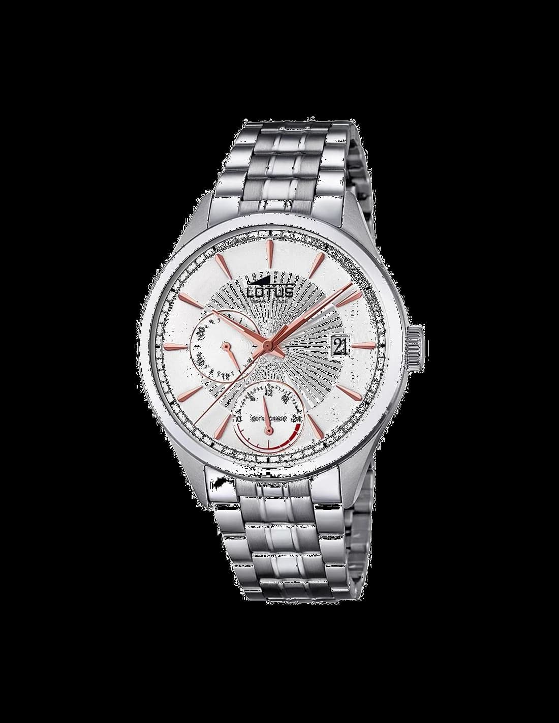 Garde-temps Lotus L18213/5 pour homme, blanc cadran contraste bracelet acier