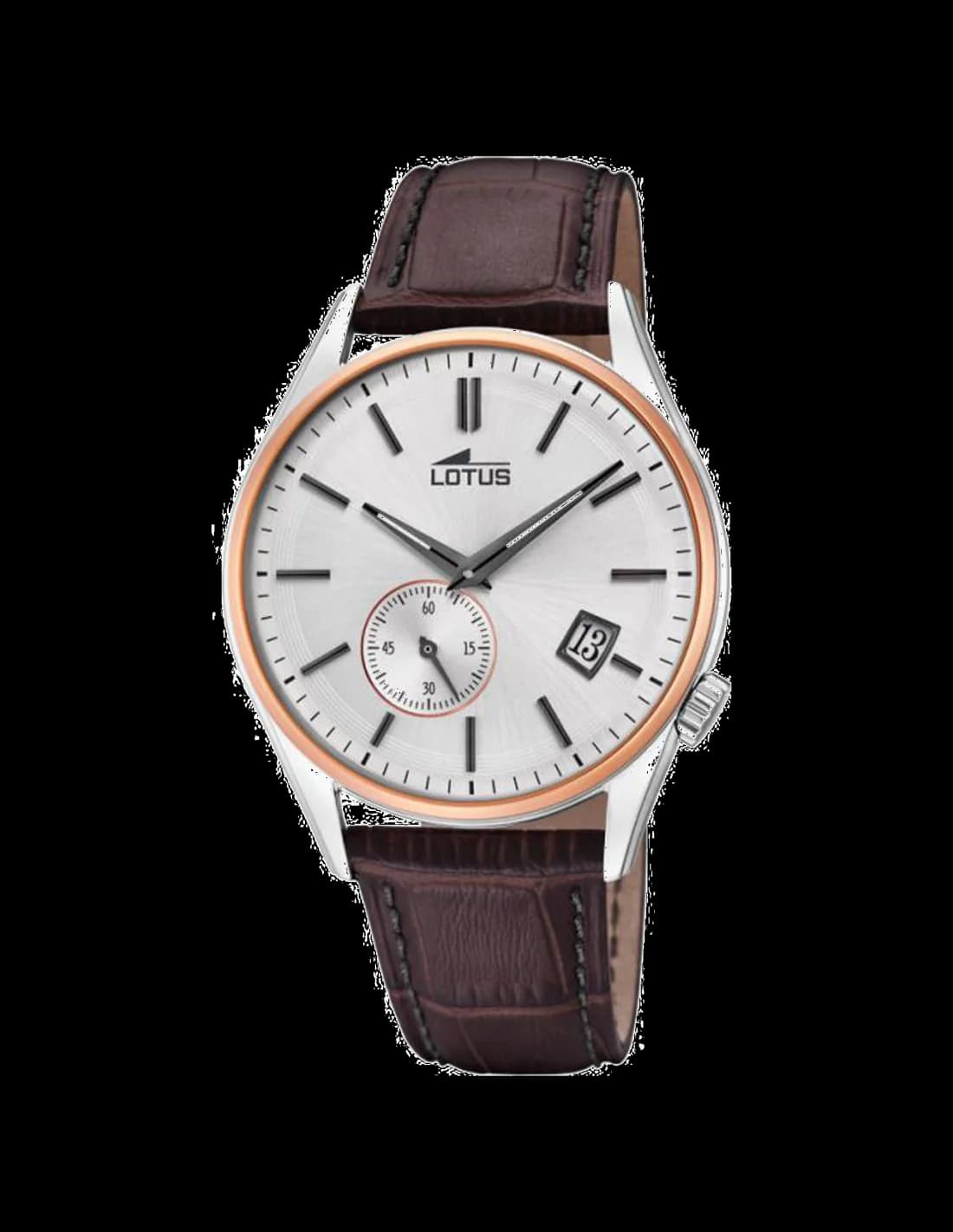 Garde-temps Lotus L18356/1 pour homme, cadran argent, bracelet cuir marron