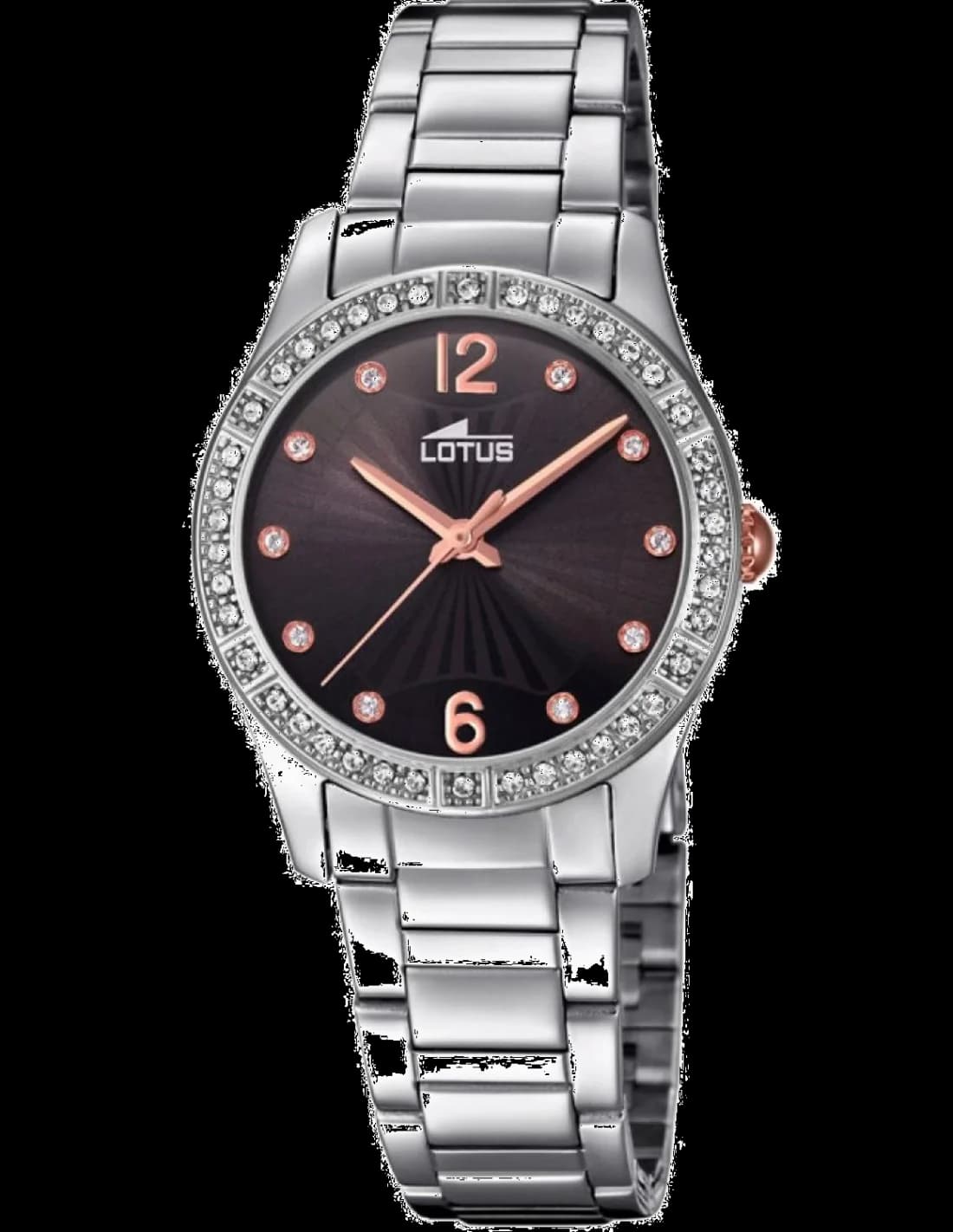 Garde-temps Lotus L18383/2 pour femme, boîtier argent, cadran noir minimaliste