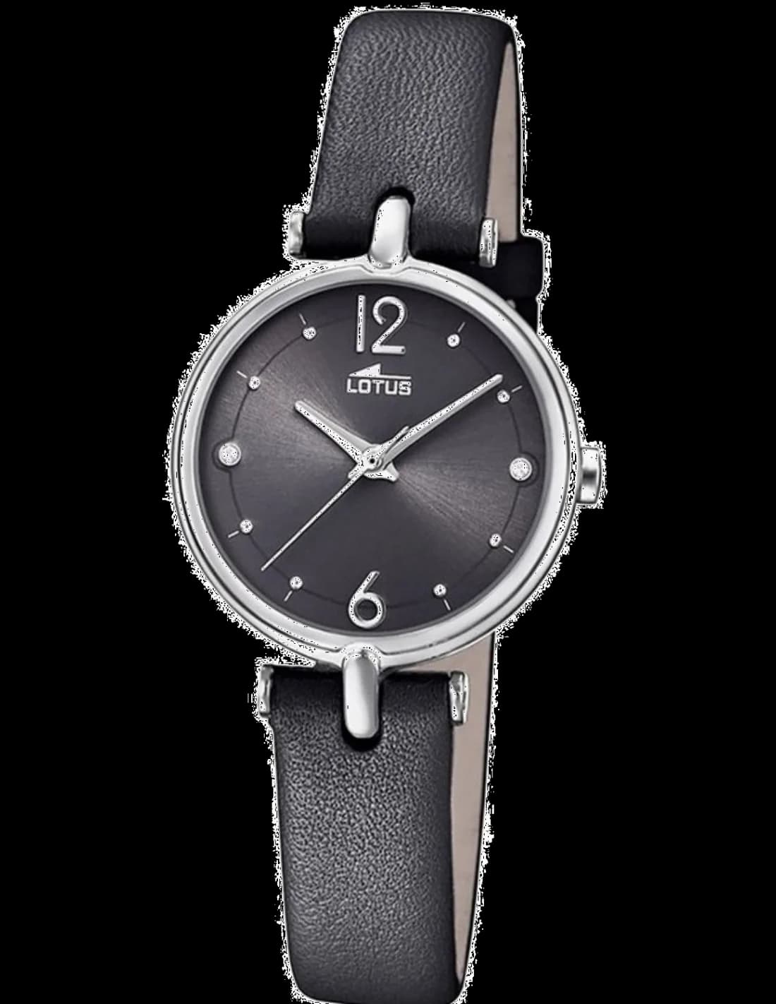 Garde-temps Lotus L18458/2 pour femme, cadran noir, bracelet cuir noir, allure contemporaine