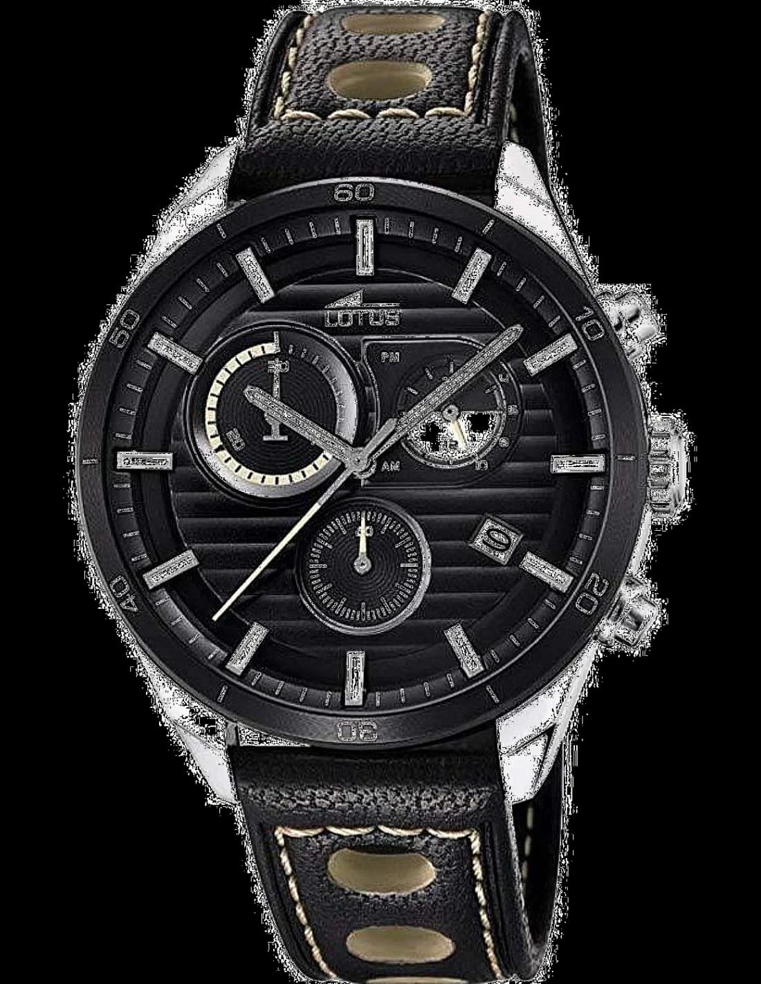 Garde-temps Lotus L18531/1 pour homme, noir cadran chronographie cuir